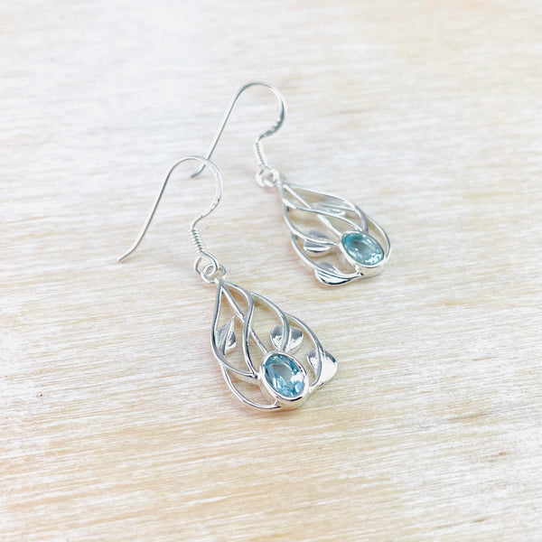 Sterling Silver and Blue Topaz Mackintosh Style Drop Earrings.
