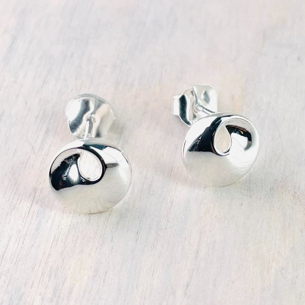 Polished Silver Curved Mobius Stud Earrings by JB Designs.