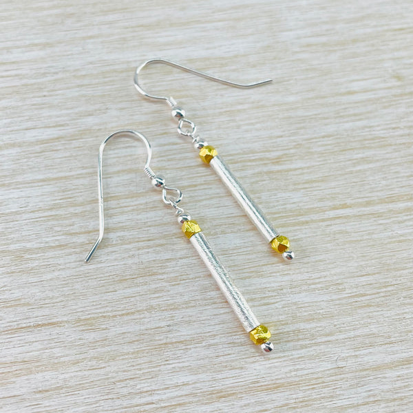 Textured Sterling Silver and Gold Plated Bead Earrings by Emily Merrix.