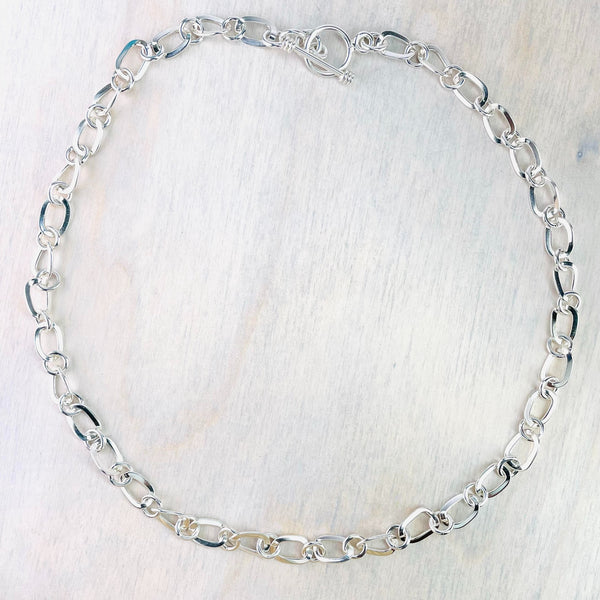 Large Linked 17 inch Sterling Silver Chain Necklace.