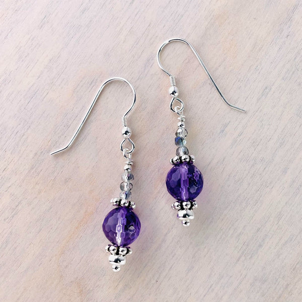 Sterling Silver and Amethyst Bead Handcrafted Earrings.