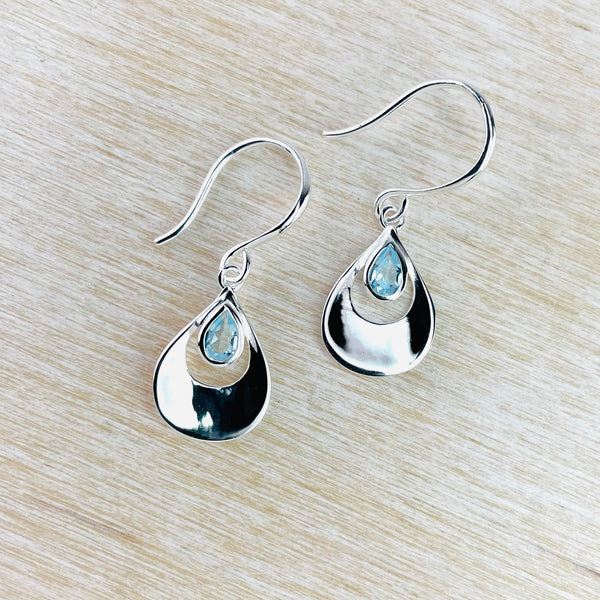 Silver Framed Tear Drop Blue Topaz  Earrings by JB Designs.