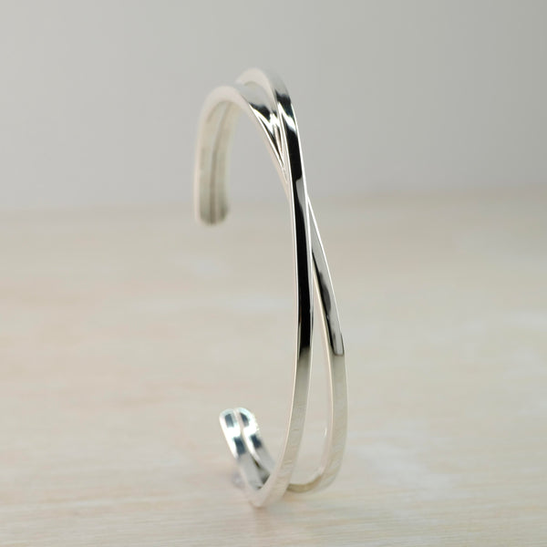 Crossover Sterling Silver Cuff Bangle.