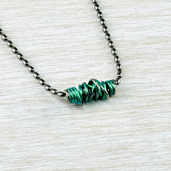 Coloured Titanium 'Chaos' Pendant on Silver Chain.