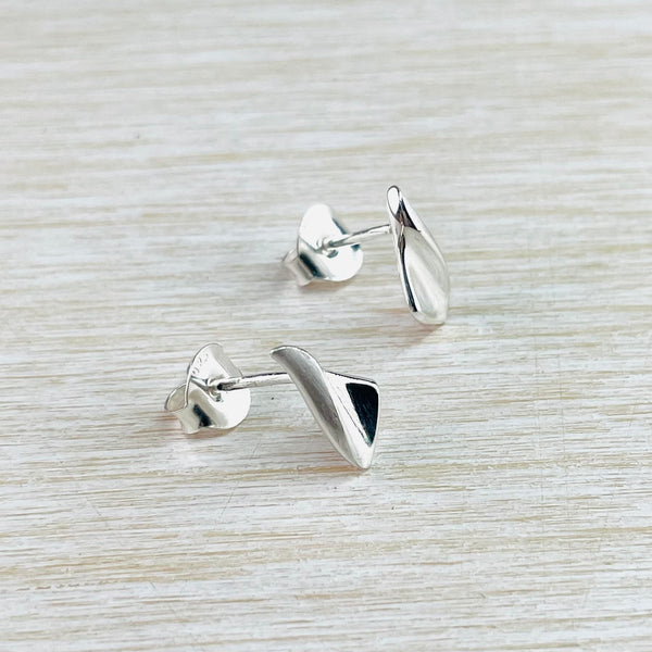 Matt and Polished Sterling Silver Curved Triangle Stud Earrings by JB Designs.