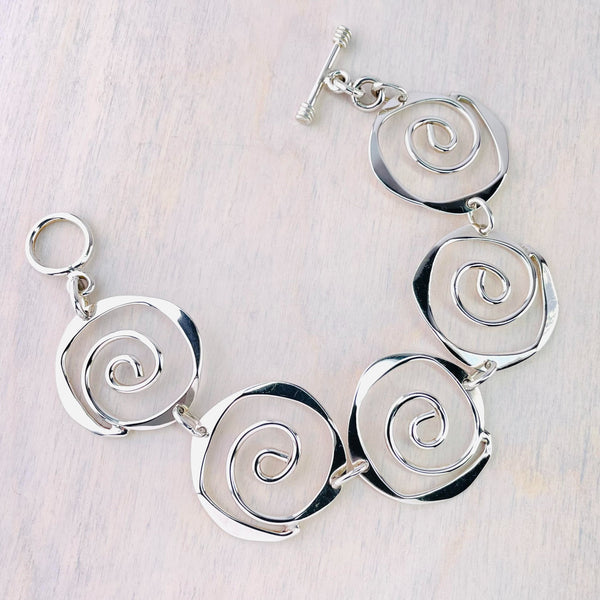 Sterling Silver Organic Spirals Bracelet.