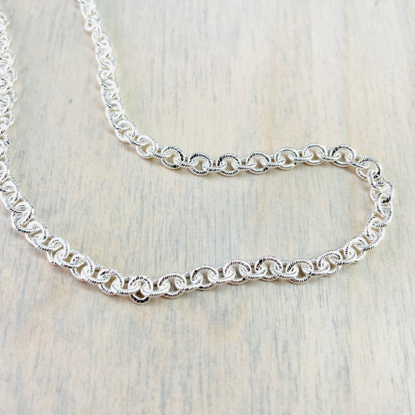 16 inch Textured Sterling Silver Link Chain.