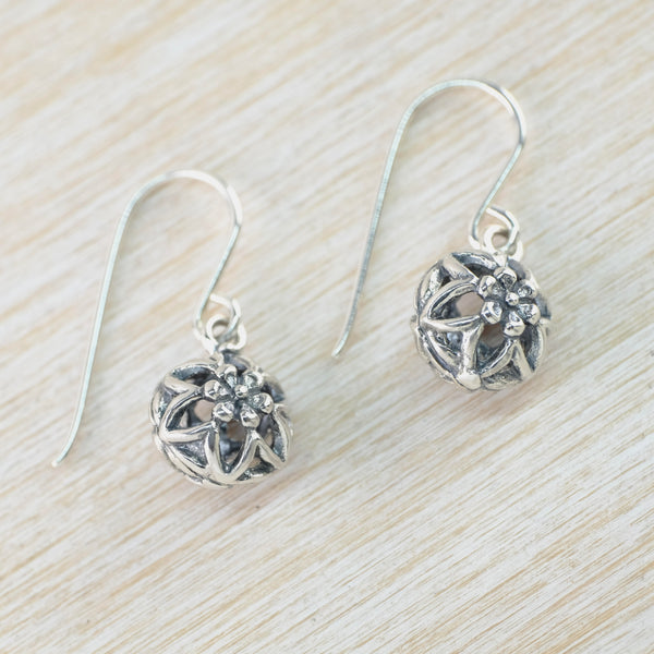 Sterling Silver 3D Flower Drop Earrings.