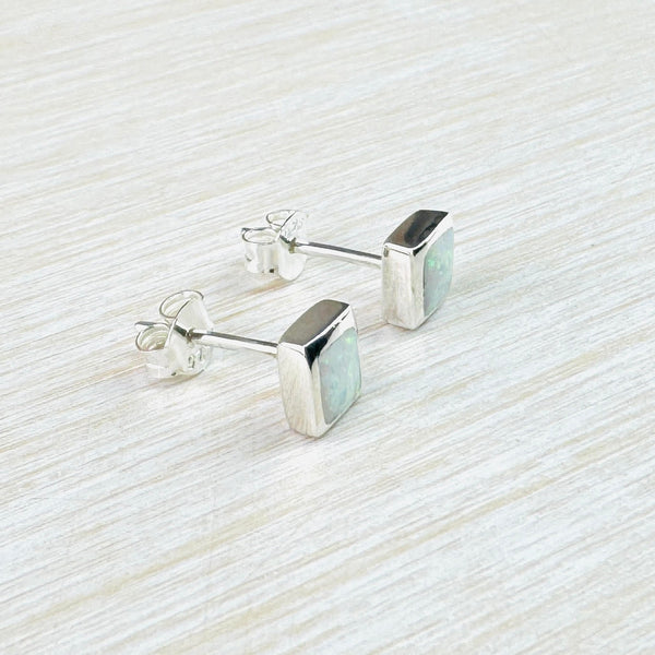 Square Opalique and Silver Stud Earrings.