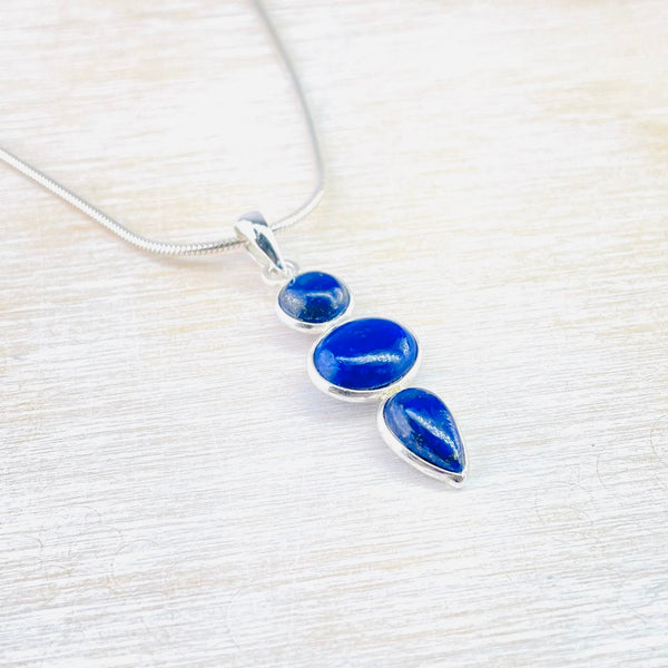 Sterling Silver and Three Shaped Lapis Lazuli Pendant.