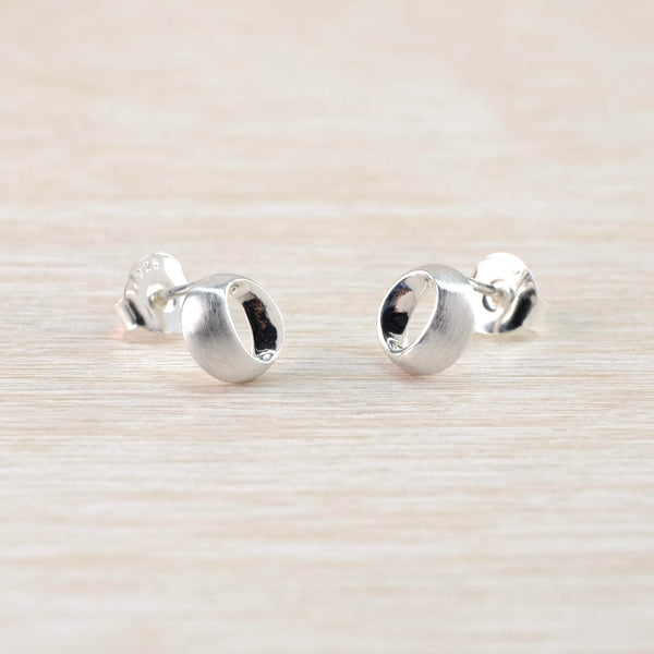 Open Oval Satin and Polished Silver Stud Earrings by JB Designs.