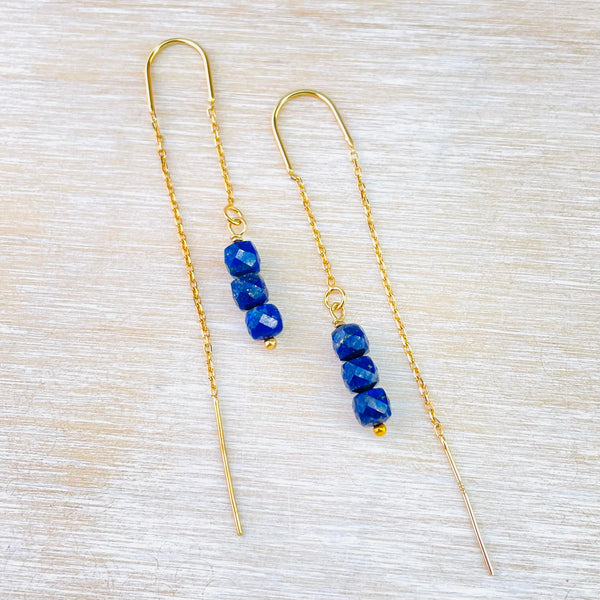 Gold Plated Silver and Lapis Pull Through Earrings by JB Designs.