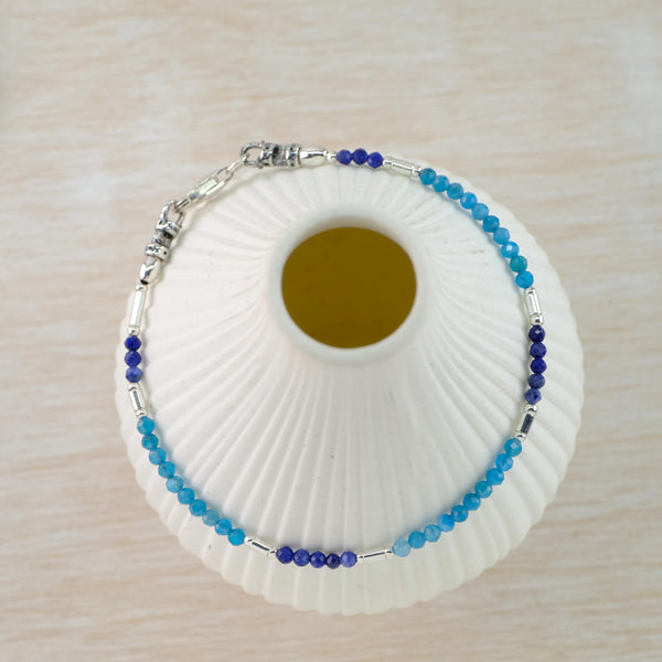Mixed Lapis, Apatite and Silver Bracelet by Emily Merrix.