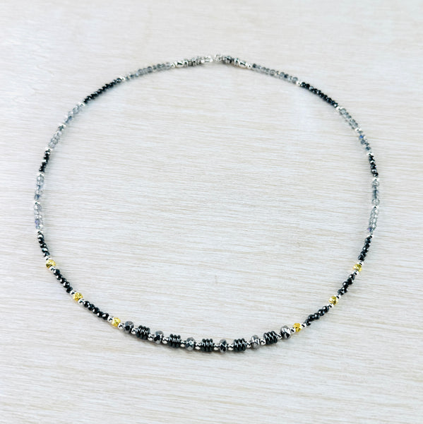 Spinel, Crystal, Hematite and Sterling Silver Bead Necklace by Emily Merrix.