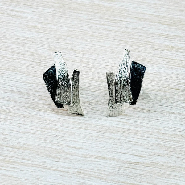 Two Toned Textured Sterling Silver Stud Earrings by JB Designs.