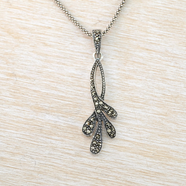 Long Marcasite and Sterling Silver Wave Pendant.