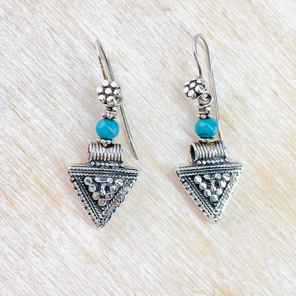 Handmade Decorative Sterling Silver and Turquoise Earrings.