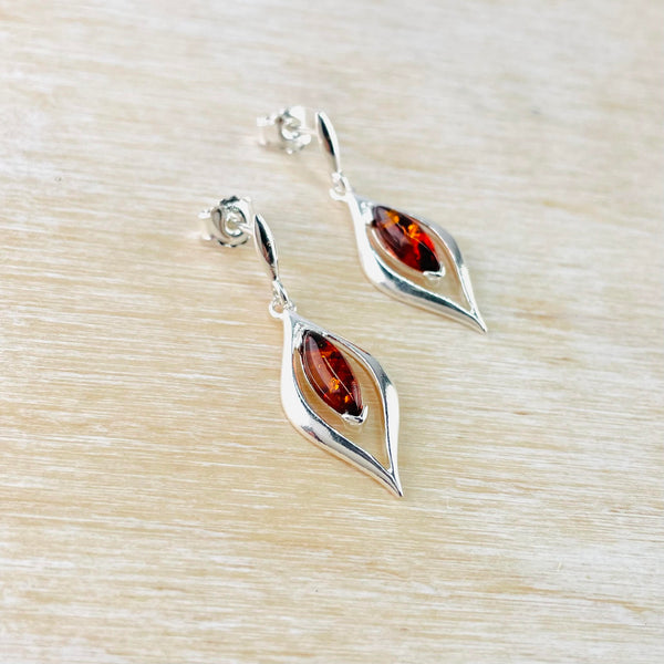 Elegant Amber and Sterling Silver Drop Earrings.