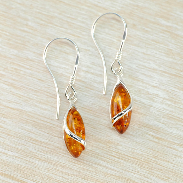 Marquise Amber with Sterling Silver Overlay Drop Earrings.