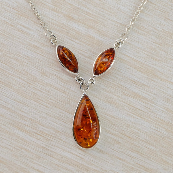 Triple Amber and Sterling Silver Necklet.