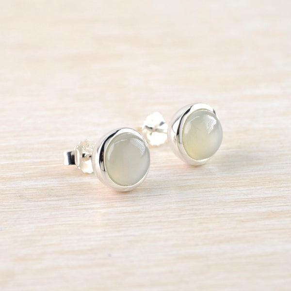 Round 'Full Moon'  Silver and Rainbow Moonstone Stud Earrings.