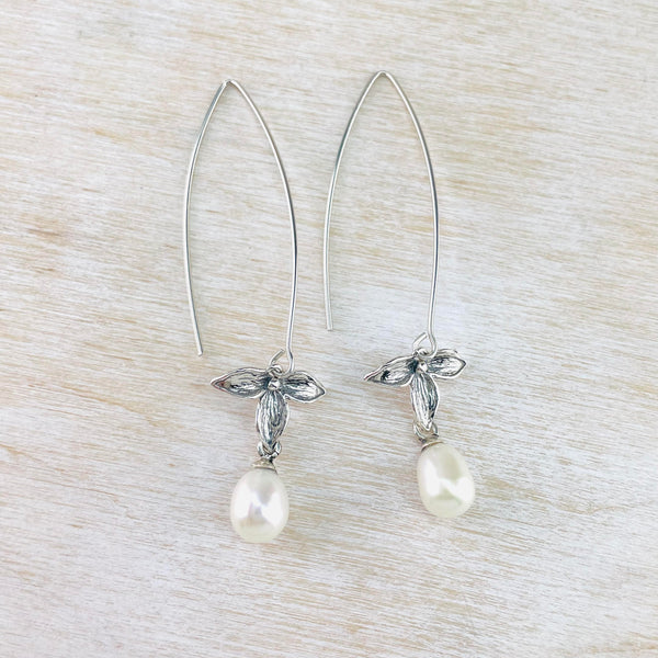 Sterling Silver and Freshwater Pearl Drop Earrings.
