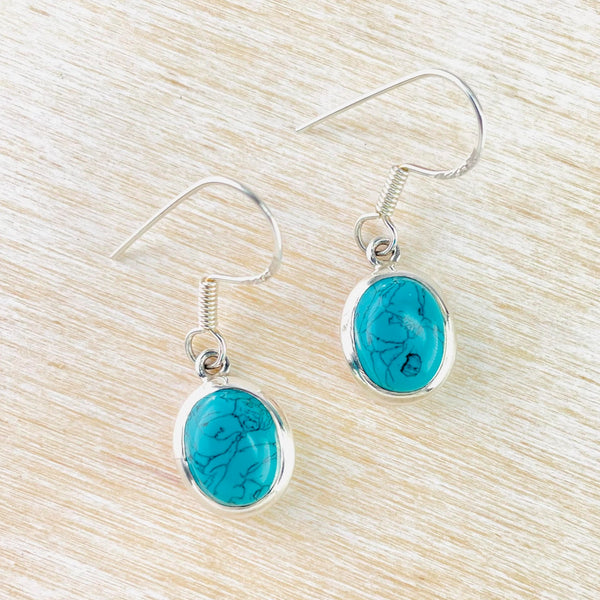 Oval Sterling Silver and Turquoise Earrings.