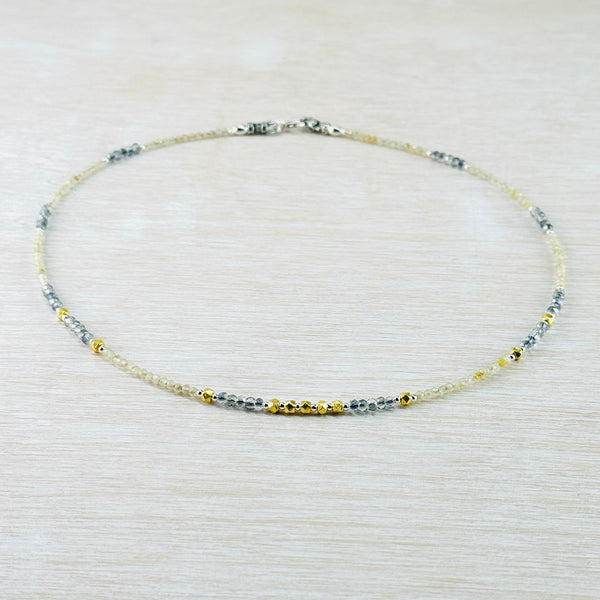 Champagne Quartz, Crystal and Sterling Silver and Gold Plated Bead Necklace by Emily Merrix.
