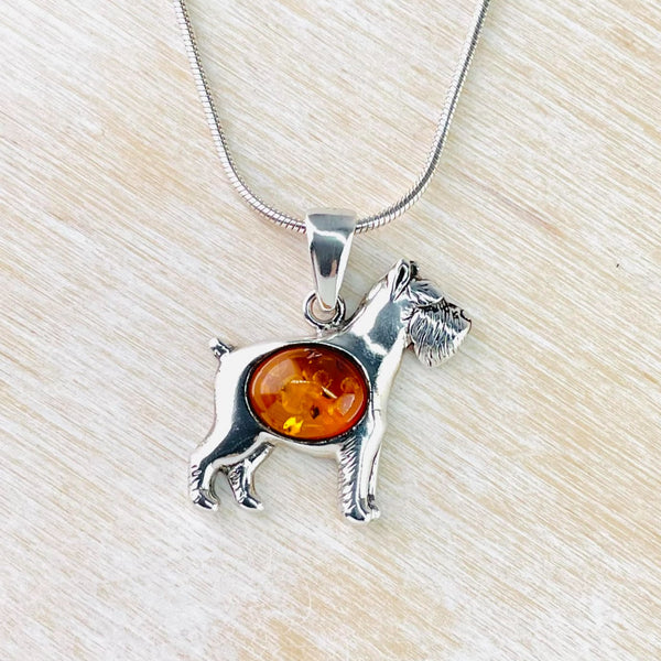 Amber and Sterling Silver Schnauzer Pendant.