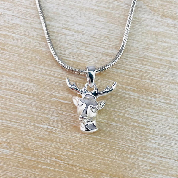 Sterling Silver Three Dimensional Stag's Head Pendant by JB Designs.