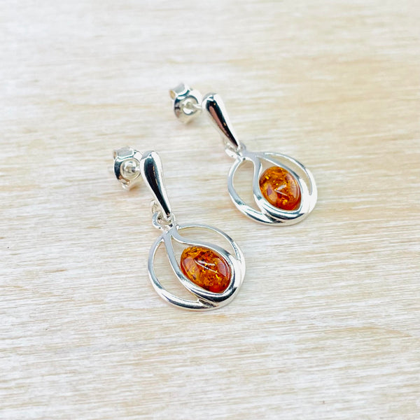 Curvy Amber and Sterling Silver Earrings.