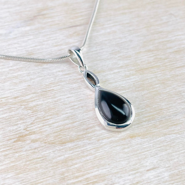 Sterling Silver and Tear Drop Black Onyx Pendant.