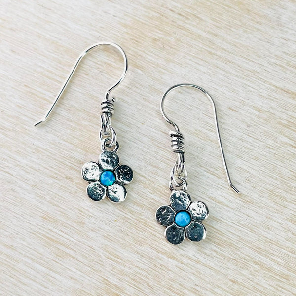 Opal and Sterling Silver Flower Drop Earrings.