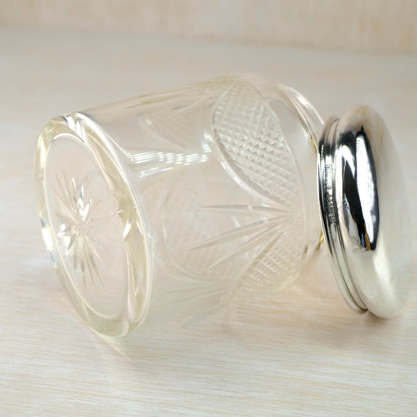 Antique Silver Topped Glass 'Tidy Pot' Hallmarked in Birmingham, 1921