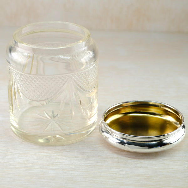 Antique Silver Topped Glass 'Tidy Pot' Hallmarked in Birmingham, 1921