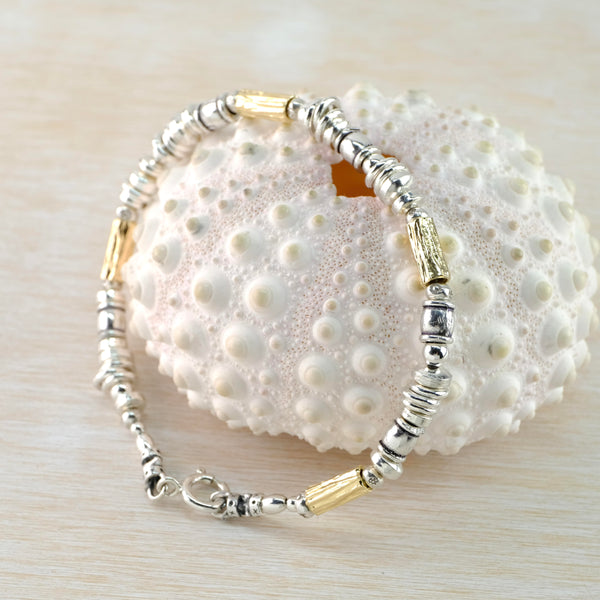 Gents Sterling Silver and Gold Plated Beaded Bracelet.