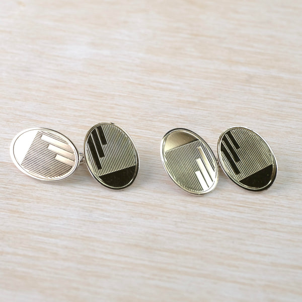 Vintage Deco Style Engine Turned Cufflinks, 9ct Gold on Sterling Silver.