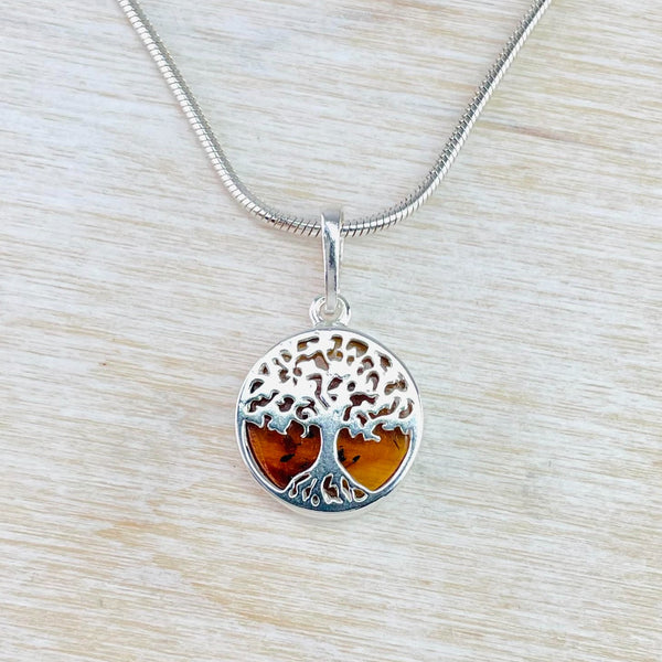 Amber Pendant with Sterling Silver Tree Overlay