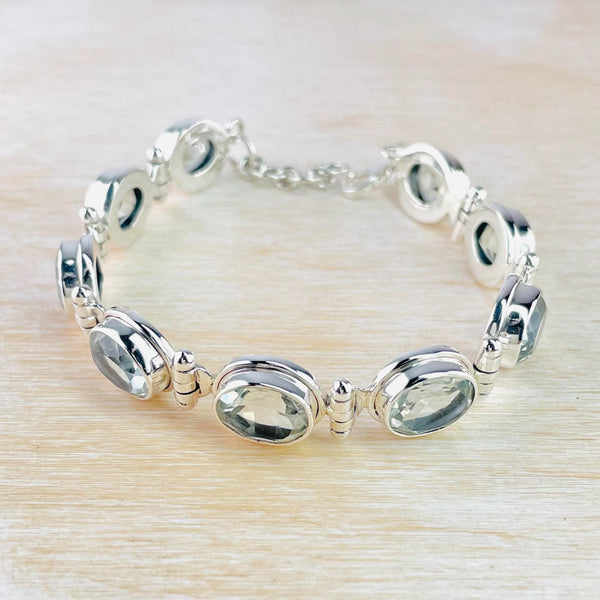 Heavyweight Sterling Silver and Green Amethyst Bracelet.