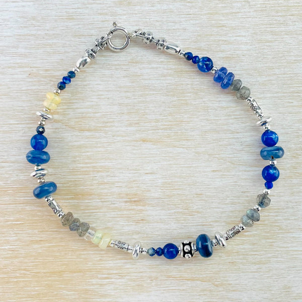 Mixed Semi Precious Stone and Sterling Silver Bead Bracelet by Emily Merrix.