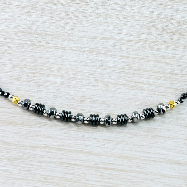 Spinel, Crystal, Hematite and Sterling Silver Bead Necklace by Emily Merrix.