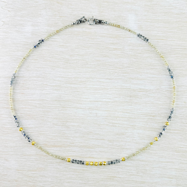Champagne Quartz, Crystal and Sterling Silver and Gold Plated Bead Necklace by Emily Merrix.