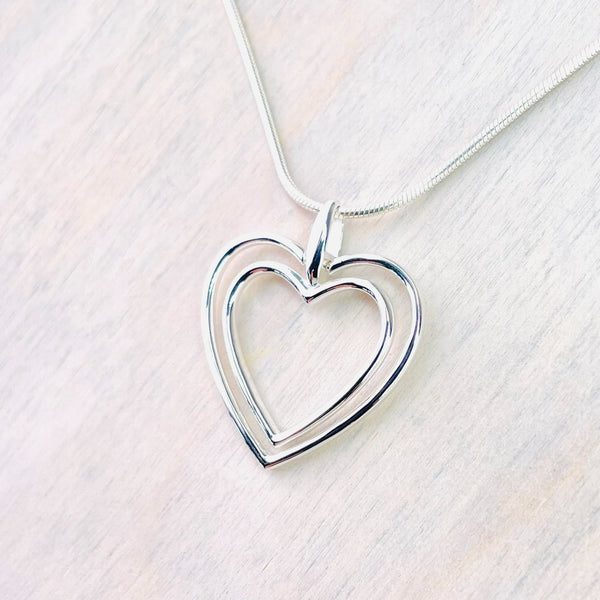 Sterling Silver Double Heart Pendant by JB Designs.