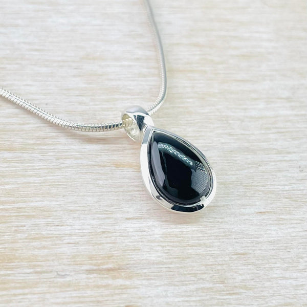 Simple Sterling Silver and Tear Drop Black Onyx Pendant.