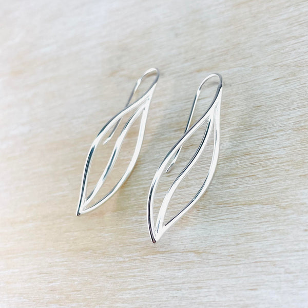 Sterling Silver Long Open 'Leaf' Drop Earrings by JB Designs.