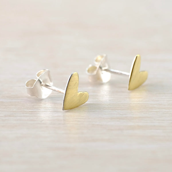 Satin Gold Plated Heart Stud Earrings by JB Designs.