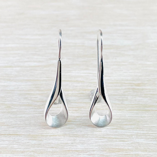 Satin and Polished Open Tear Drop Silver Earrings.