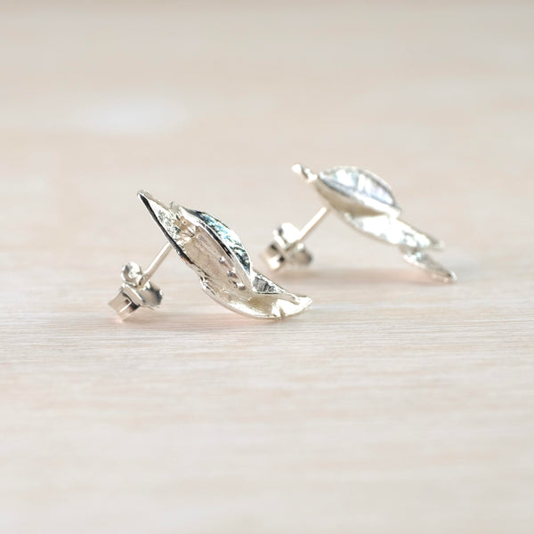 Textured Leaf Design Sterling Silver Stud Earrings by JB Designs.