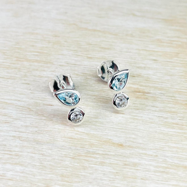 Sterling Silver, Blue Topaz and CZ Stud Earrings by JB Designs.