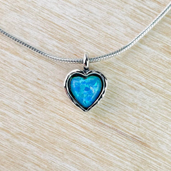 Oxidised Silver and Opal Heart Pendant.